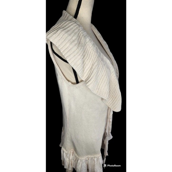 Pure Handknit Cotton Long Cardigan Front Tie Creme Boho Sweater Size S/M - Picture 5 of 9